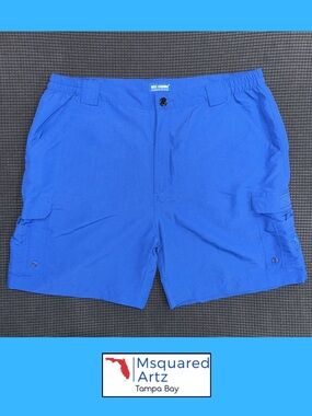 Reel Legends Blue Fishing Shorts Mens XL Cargo Hybrid Beach Shorts